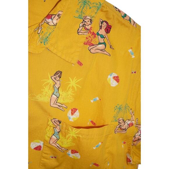 Hang Ten Retro Beach Print Button-Up Shirt Size XL – Pin-Up Girl Aloha Vibes - Picture 8 of 9